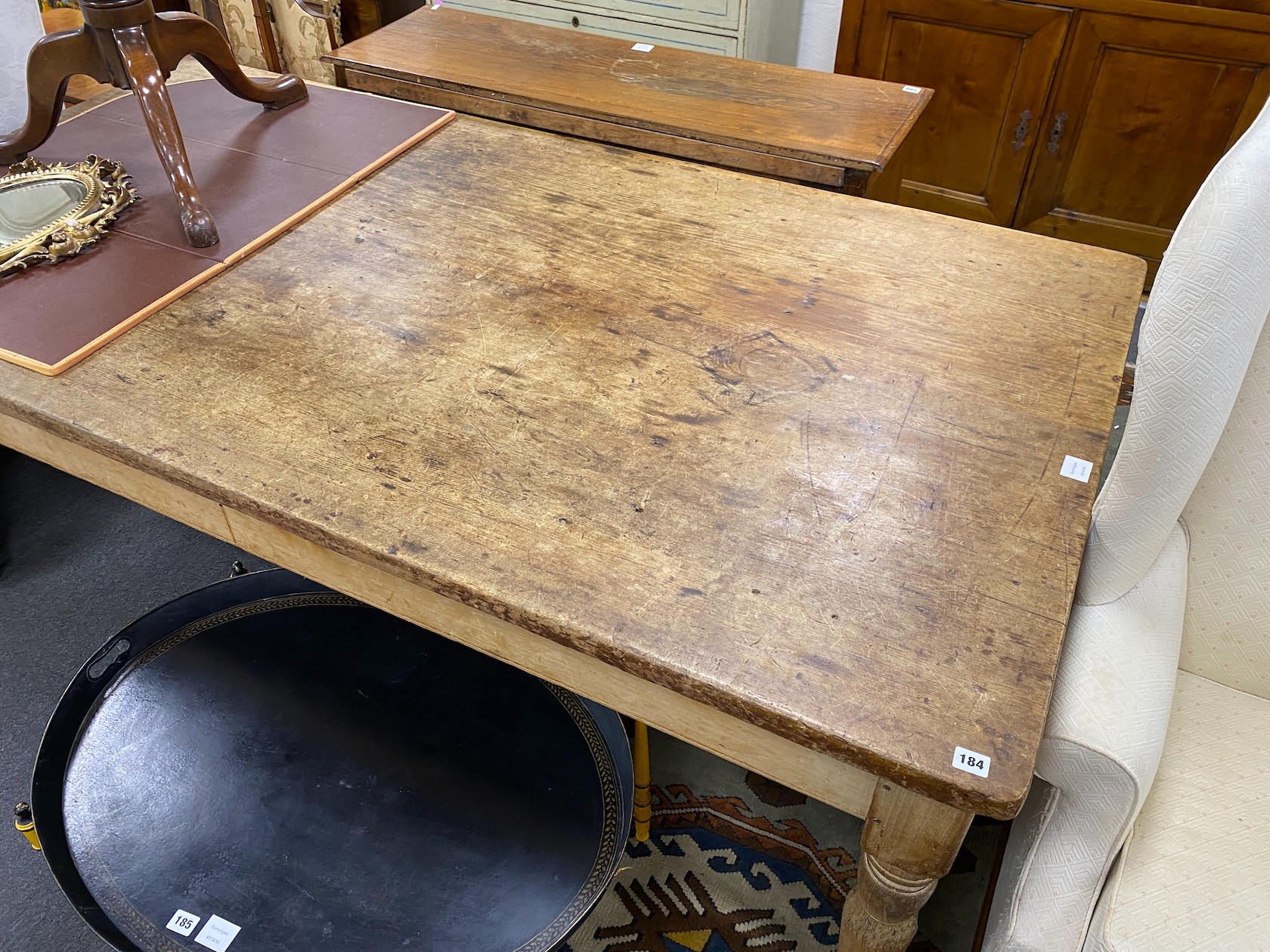 A Victorian rectangular pine kitchen table, length 204cm, width 105cm, height 76cm